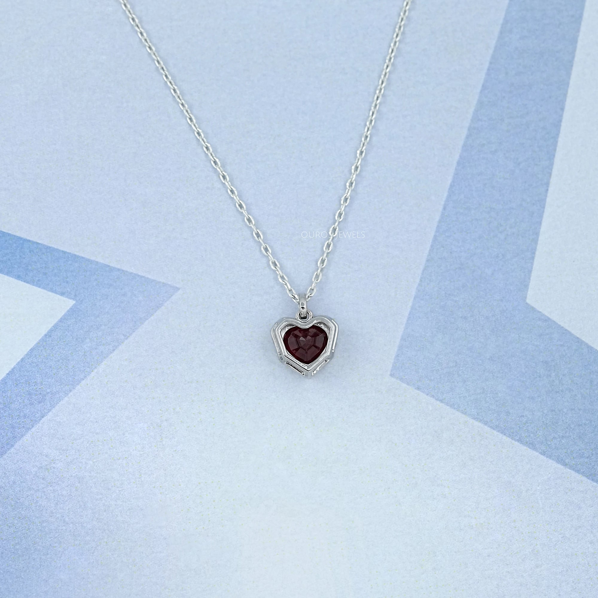 Pigeon Blood Heart Gemstone Bezel Set Pendant Necklaces