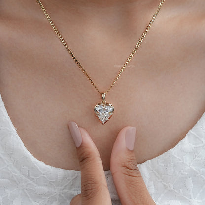 Old Mine Heart Lab Diamond Solitaire Pendant Necklaces