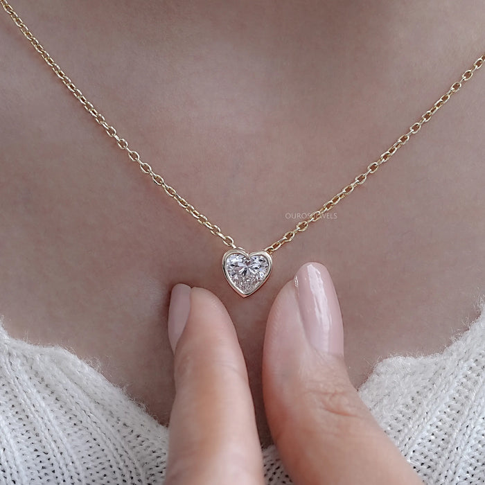 Bezel Heart Shape Diamond Solitaire Necklace 