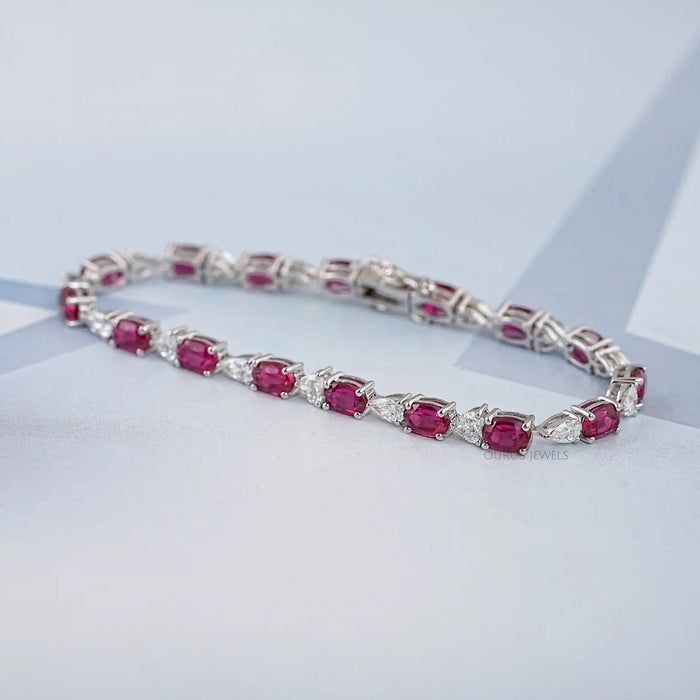 Oval Ruby and Lab Grown Diamond Tennis Bracelet