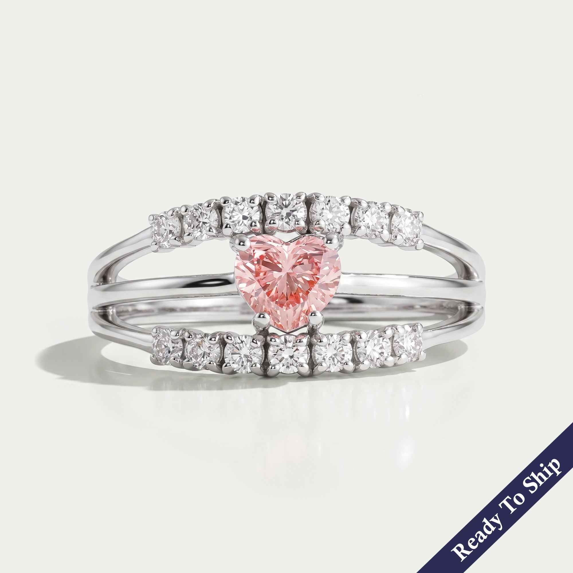 Pink Heart Diamond Split Shank Ring