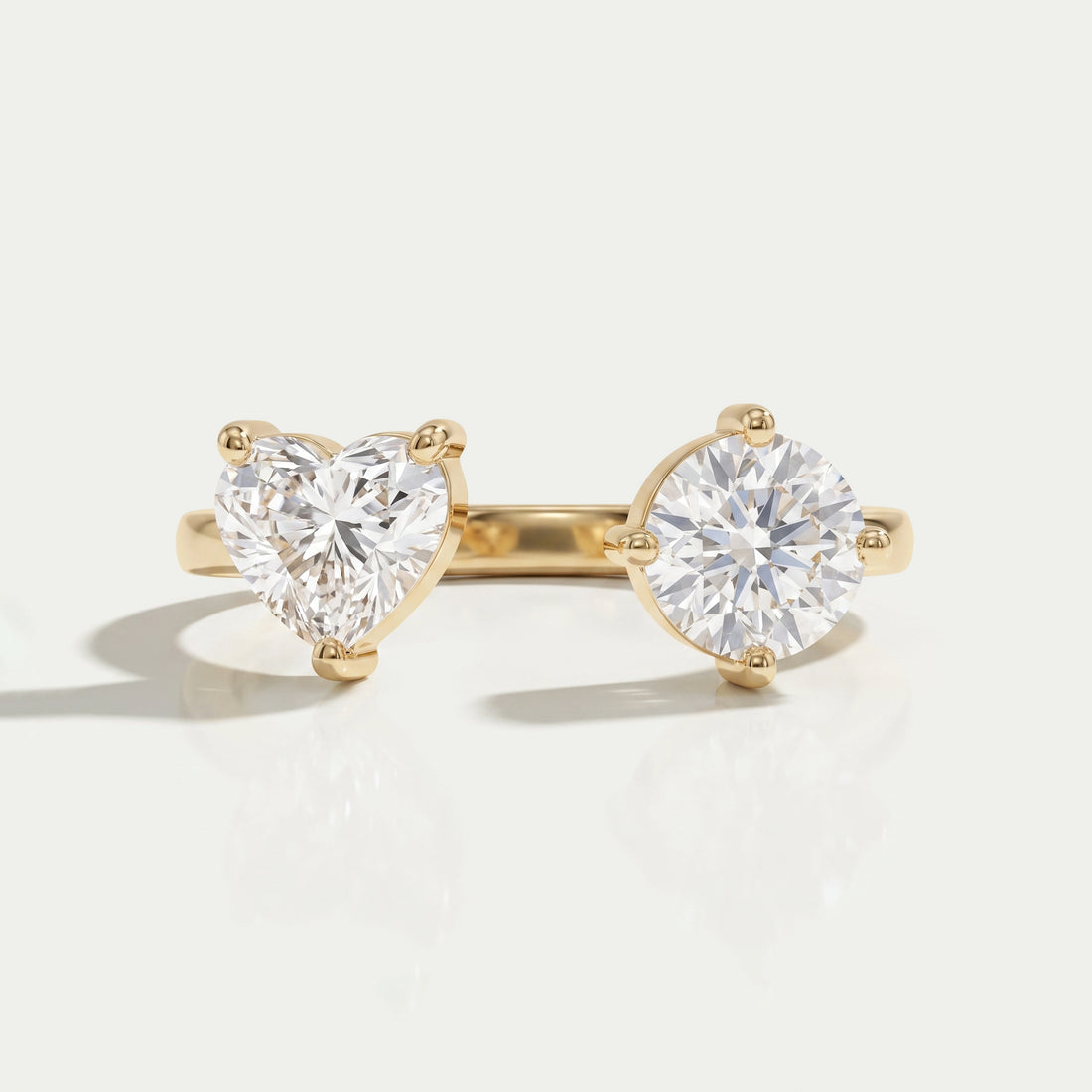 Heart And Round Cut Lab Grown Diamond Open Cuff Ring
