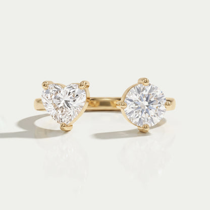 Heart And Round Cut Lab Grown Diamond Open Cuff Ring