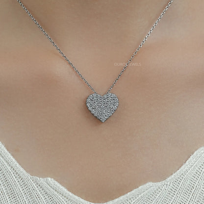 Heart Shape Round Diamond Pave Set Pendant