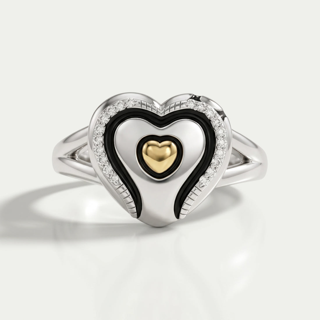 Heart Shape Round Diamond Signet Ring Ring