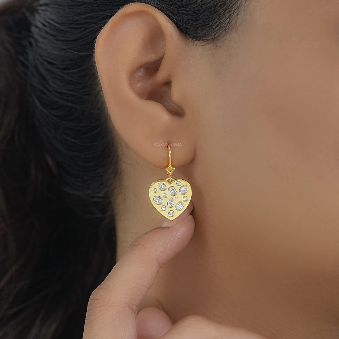 Yellow Gold Diamond Flush Set Dangle Earrings Earrings