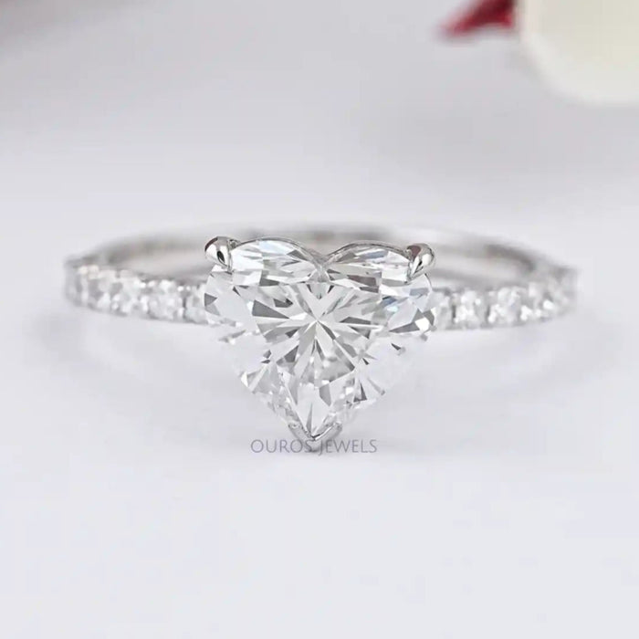 front view of certified heart-shaped lab diamond solitaire accent wedding ring