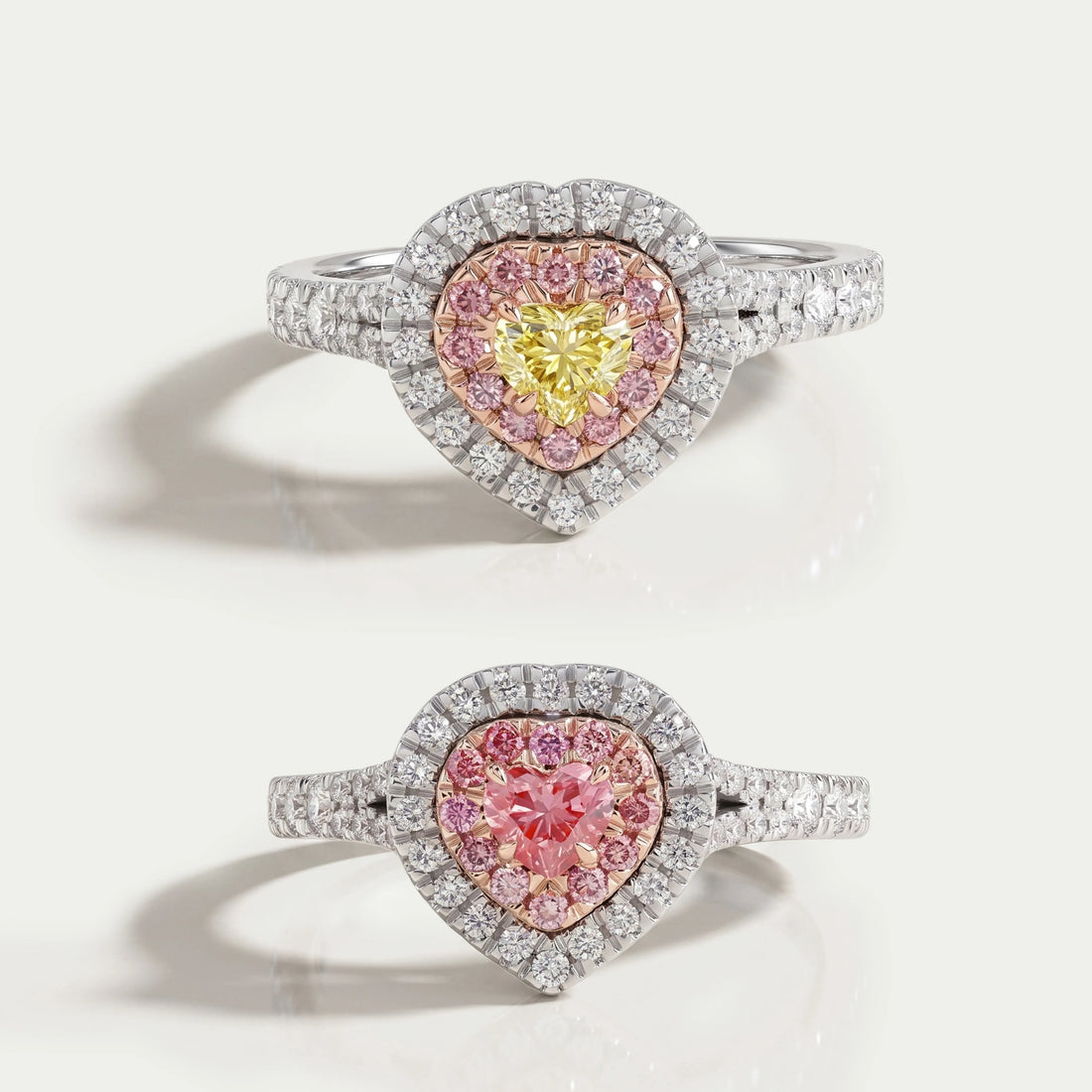 Heart Cut Yellow Diamond Double Halo Engagement Ring Ring