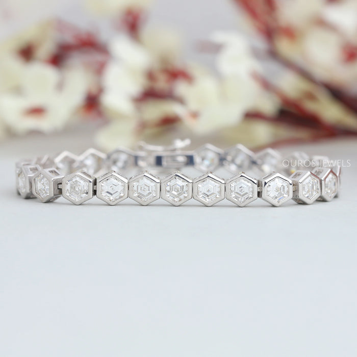 Hexagon Diamond Bezel Set Tennis Bracelet