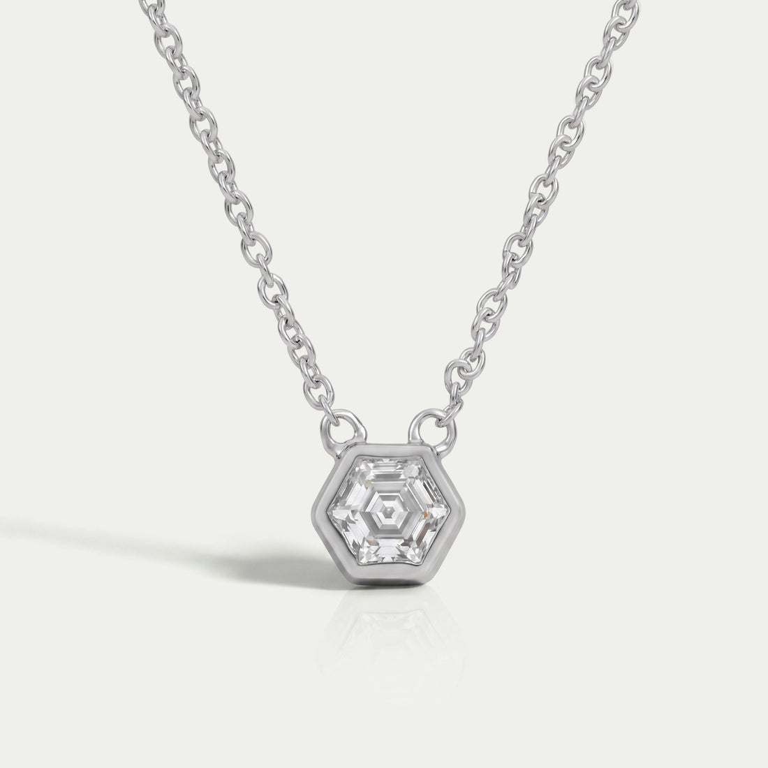 Hexagon Cut Bezel Set Solitaire Pendant Necklaces