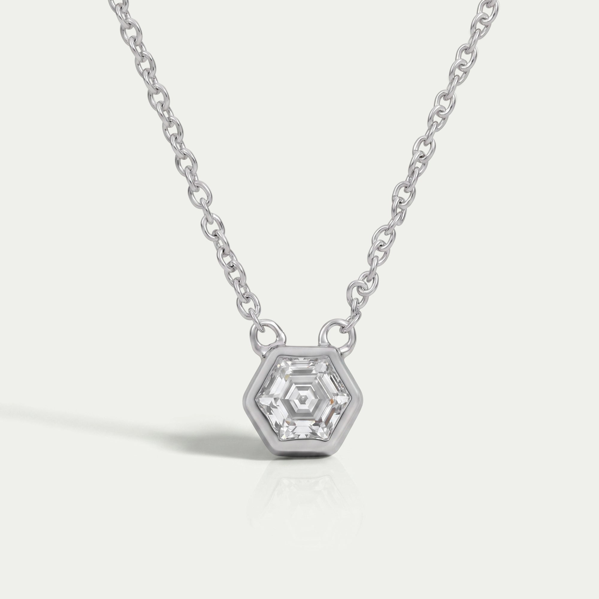 Hexagon Cut Bezel Set Solitaire Pendant Necklaces