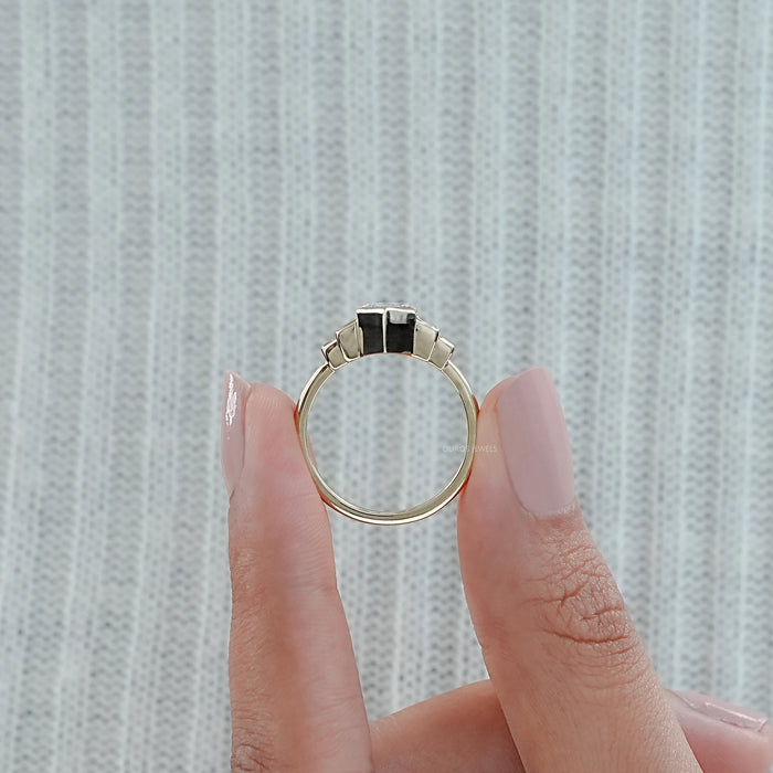 Five Stone Hexagon And Baguette Diamond Half Bezel Set Ring