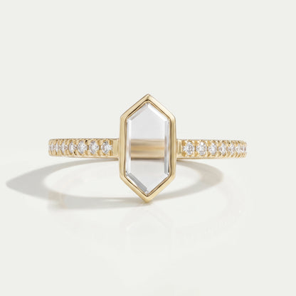 Hexagon Long Portrait Cut Diamond Solitaire Accent Ring