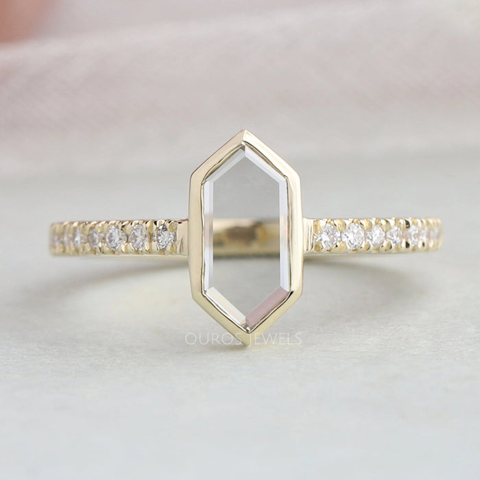 Hexagonal Portrait Cut Diamond Accent Engagement Ring