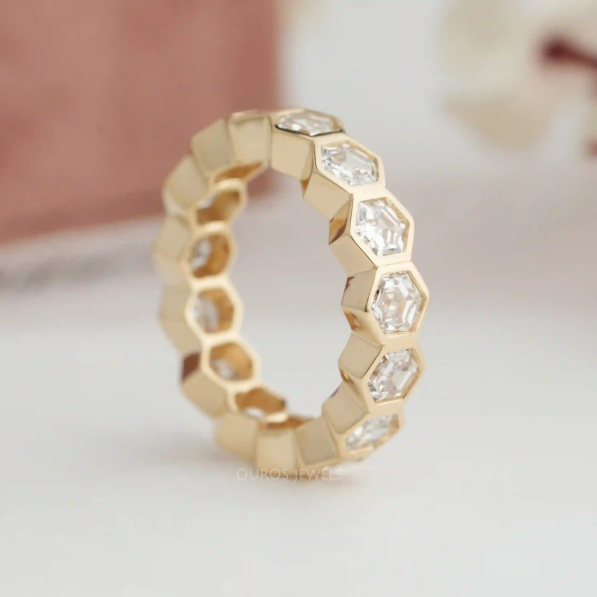 Hexagon Cut Lab Diamond Full Eternity Diamond Band Rings