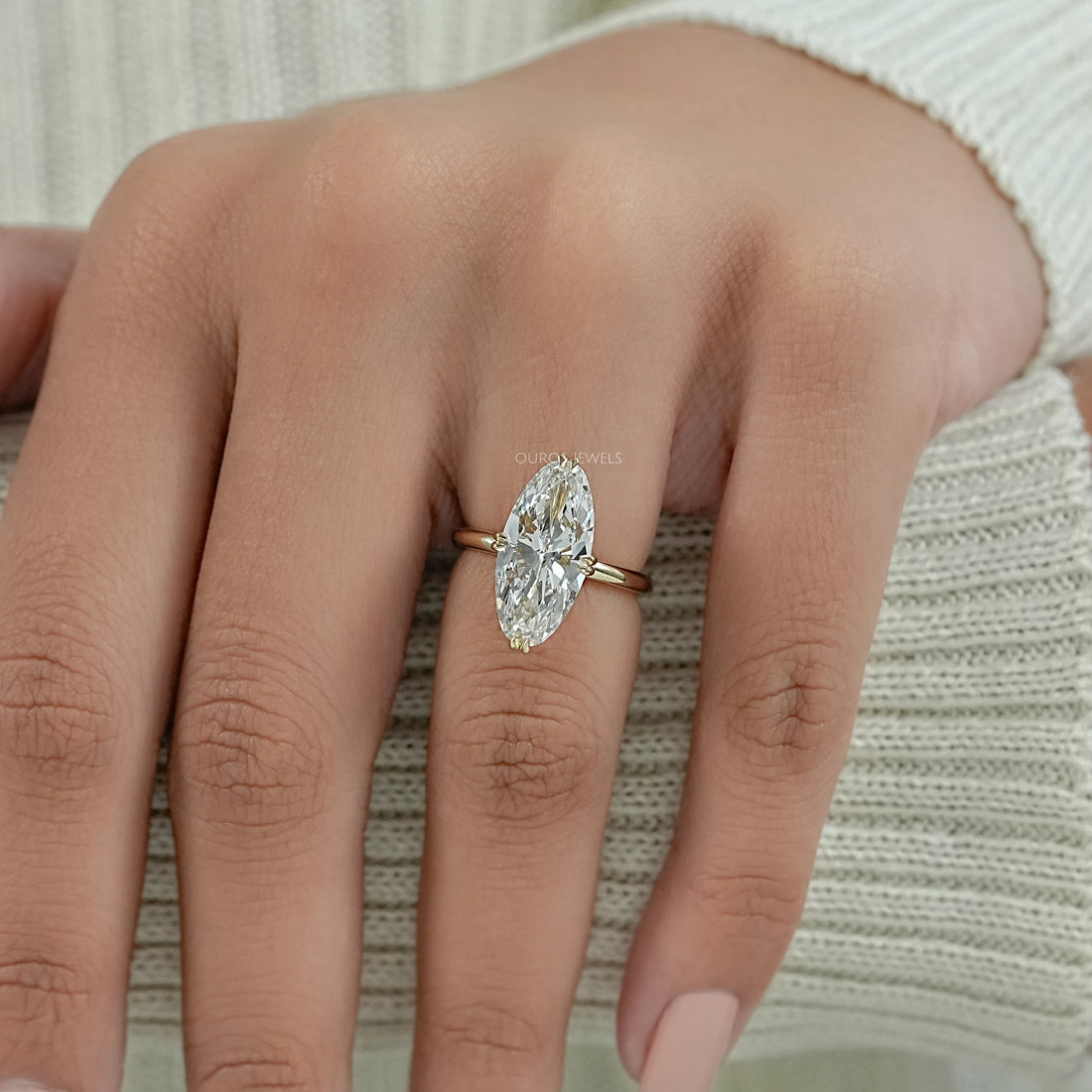 Moval Cut Lab Diamond Hidden Halo Ring Ring