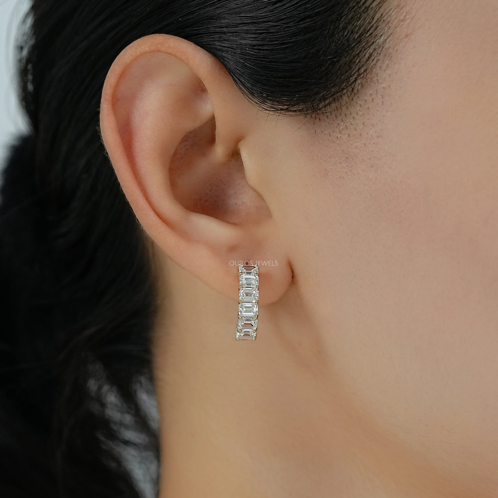 Emerald Cut Lab Grown Diamond Hoop Earrings Earring