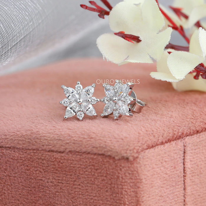Marquise Cut Diamond Cluster Earrings