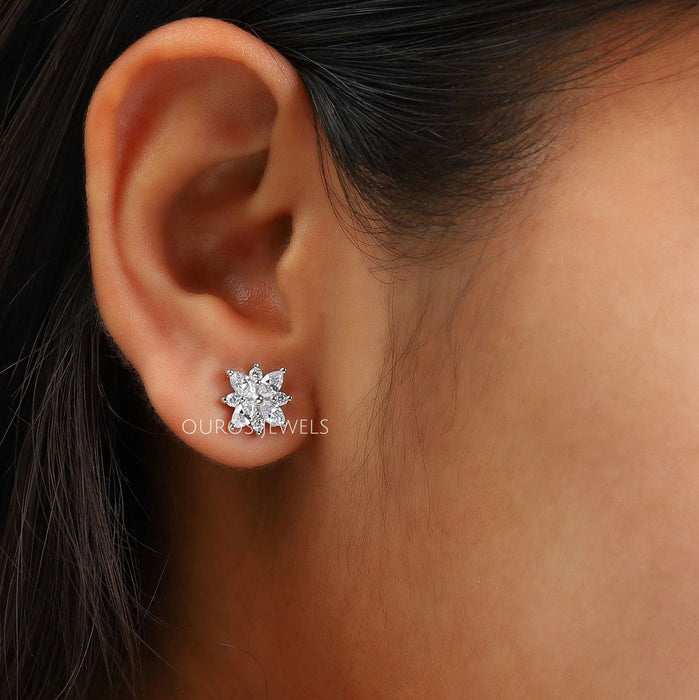 Marquise Cut Diamond Cluster Earrings