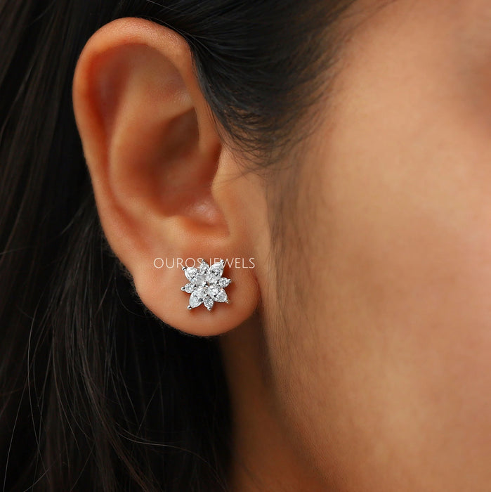 Marquise Cut Diamond Cluster Earrings