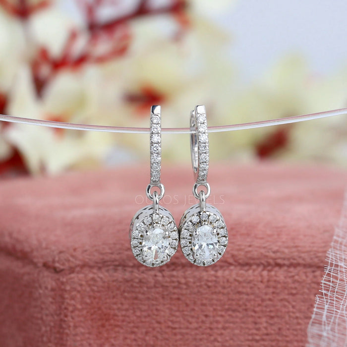 Oval Lab Grown Diamond Halo Drop Earrings