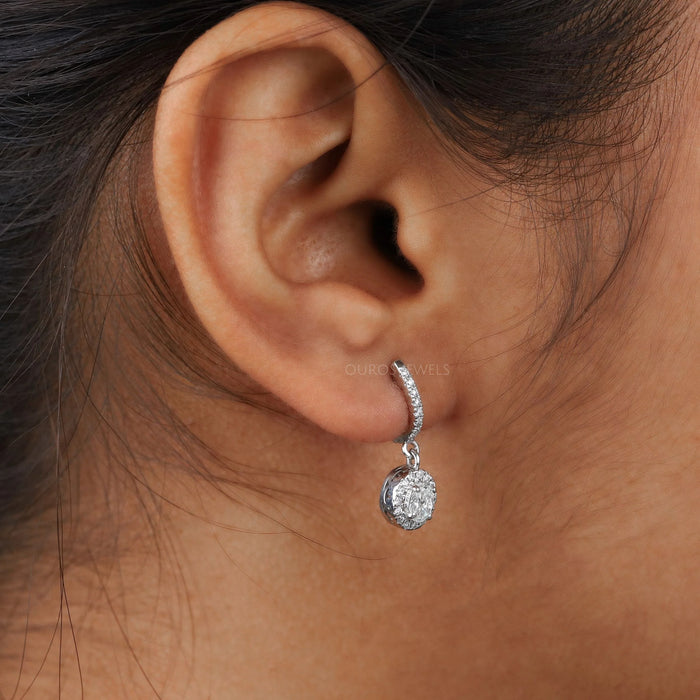 Oval Lab Grown Diamond Halo Drop Earrings
