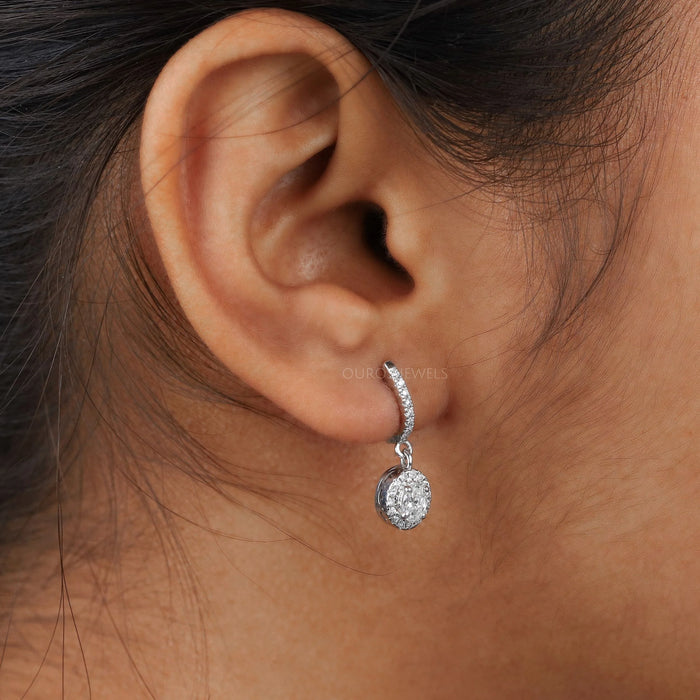 Oval Lab Grown Diamond Halo Drop Earrings