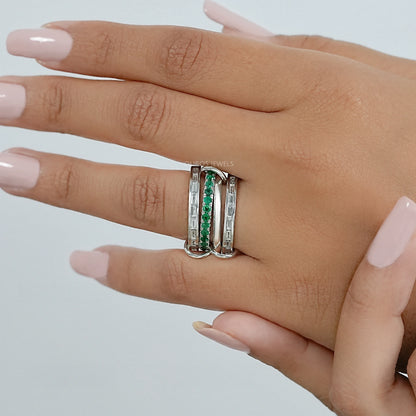Interlink Natural Round Gemstone Wedding Band