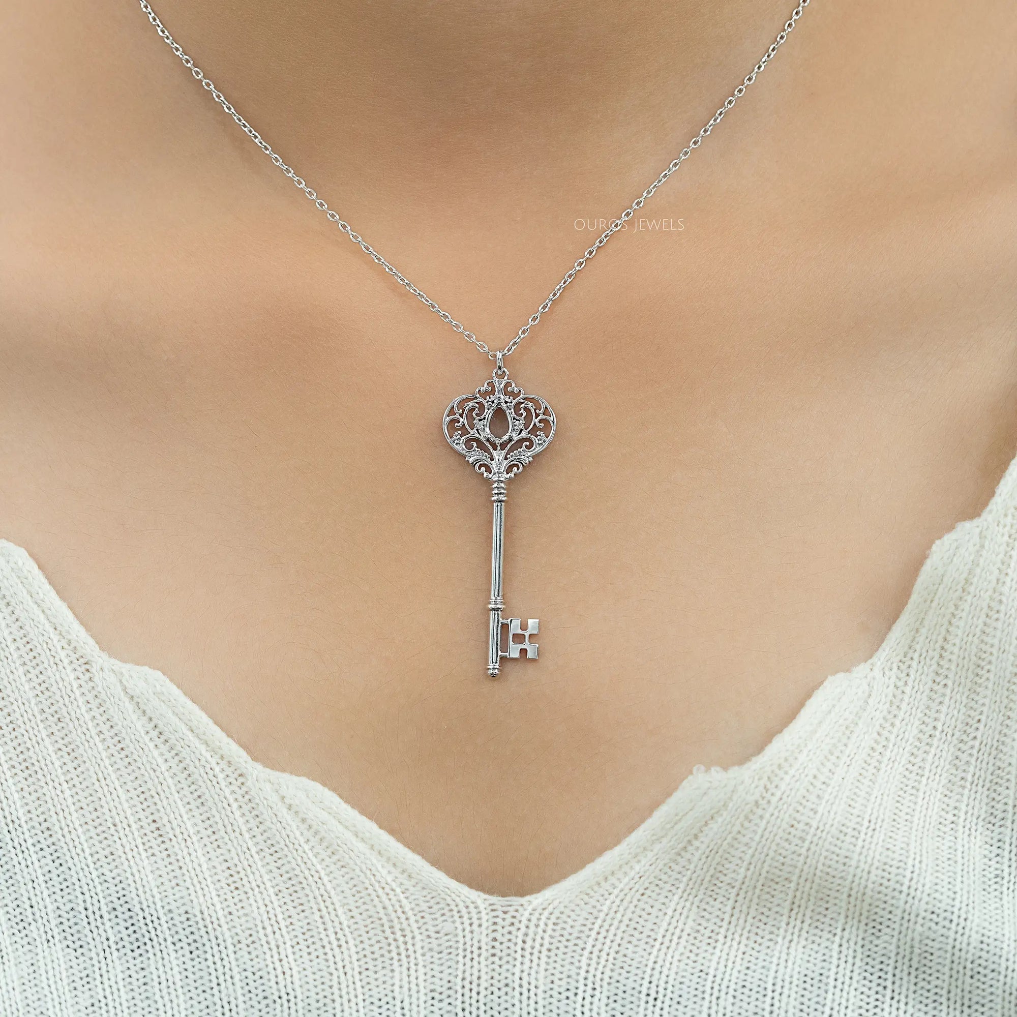 Key Shape Semi Mount Pendant Necklaces