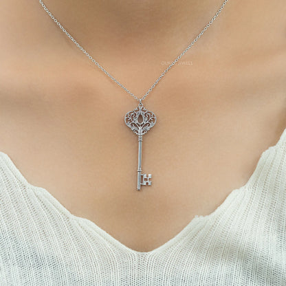 Key Shape Semi Mount Pendant Necklaces