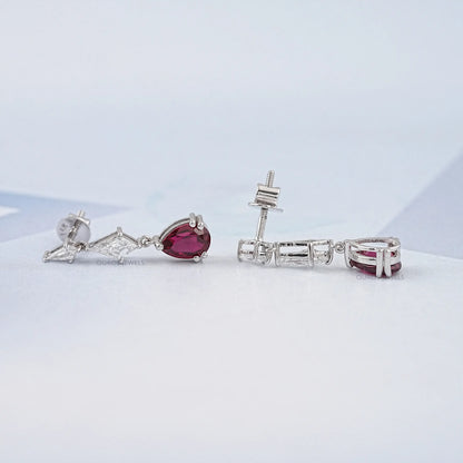 Ruby Pear Gemstone And Kite Cut Drop Earrings