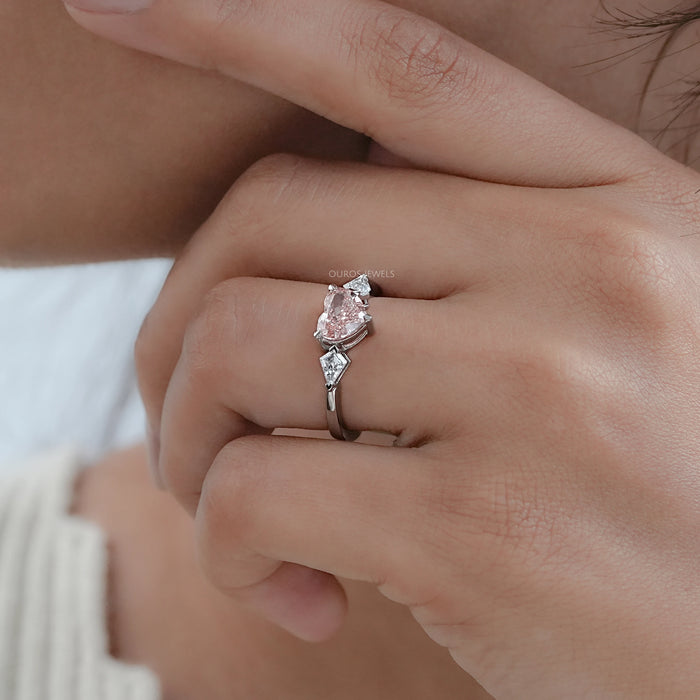 Pink Heart Shape Diamond Three Stone Proposal Ring
