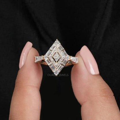 Kite Shape Double Halo Engagement Ring