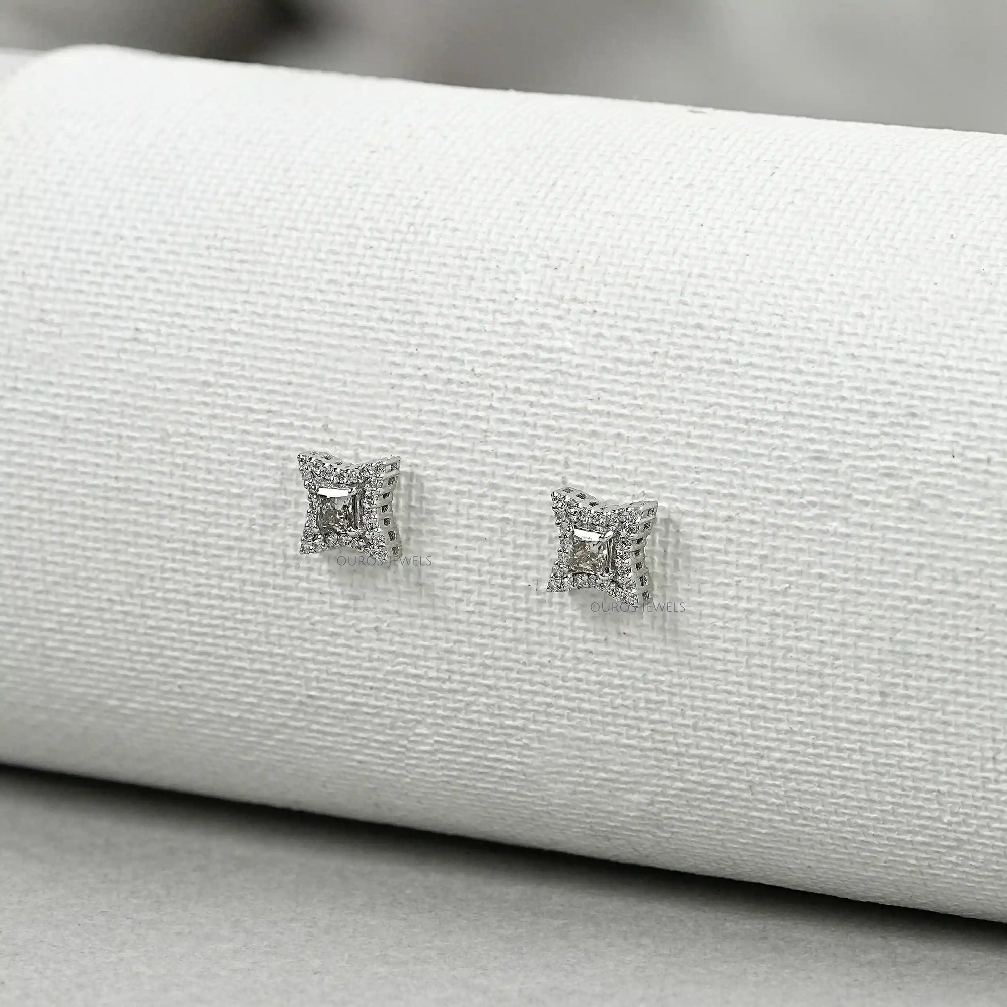 Olive Color Diamond Halo Princess Stud Earring Earrings