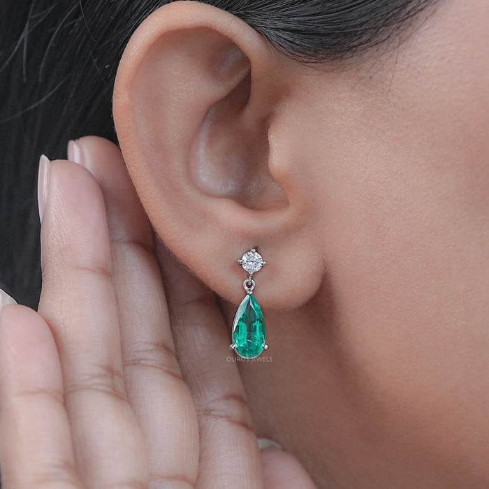 Green Pear Gemstone Drop Earrings