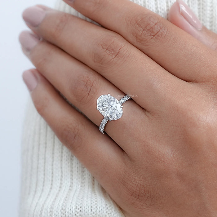 Oval Hidden Halo Diamond Solitaire Ring