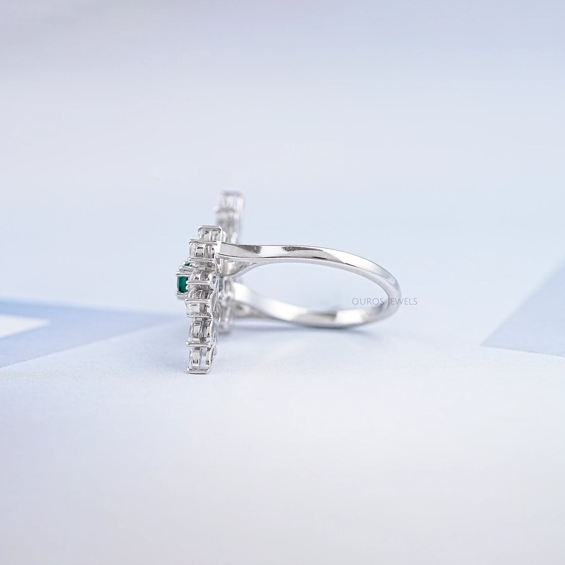 Multi-Shape Lab Diamond and Emerald Bypass Ring Ring