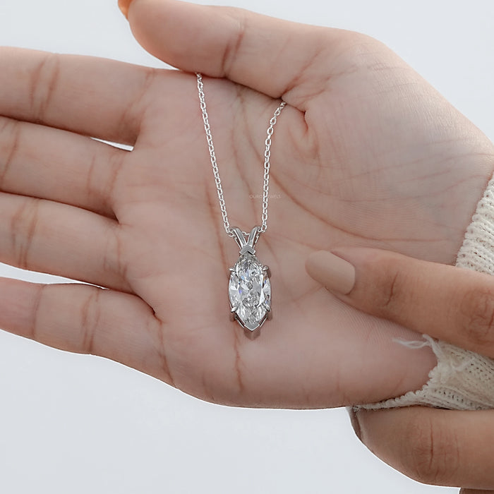 1.10 Ct Marquise Cut Lab Diamond Solitaire Pendant Necklace 