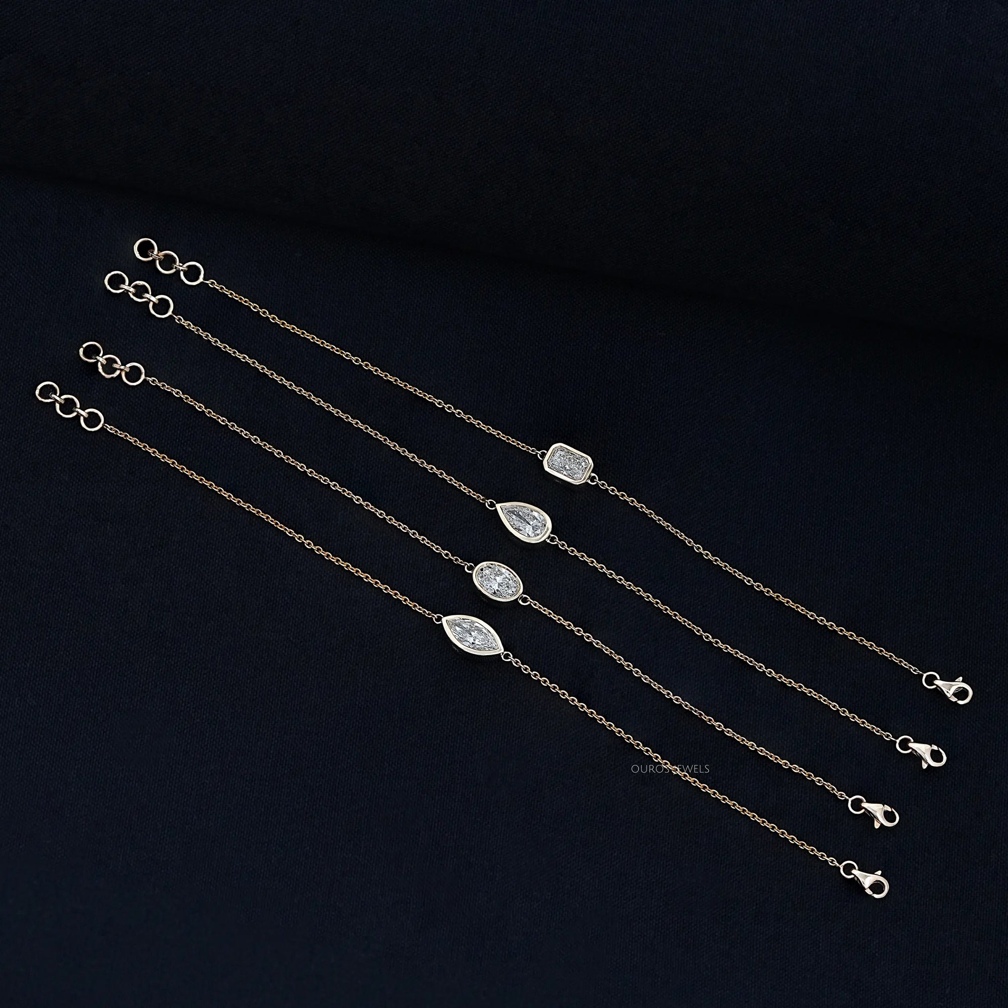 Multi Lab Diamond Bezel Set Solitaire Chain Bracelet