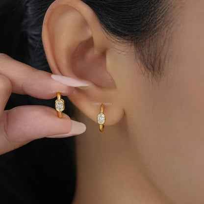 Two Stone Lab Diamond Bezel Set Hoop Earrings Earrings