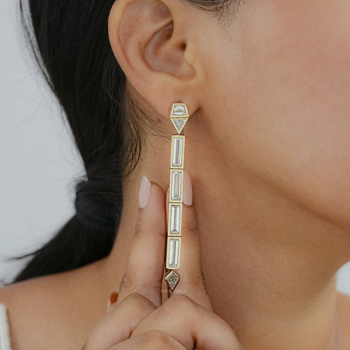 Multi Shape Lab Grown Diamond Bezel Set Linear Drop Earring 