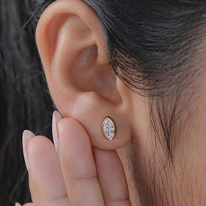 Marquise Cut Lab Diamond Bezel Set Earrings 