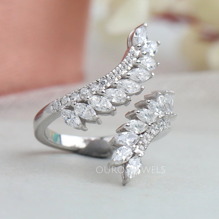 Marquise Diamond Open Wrap Leaf Ring