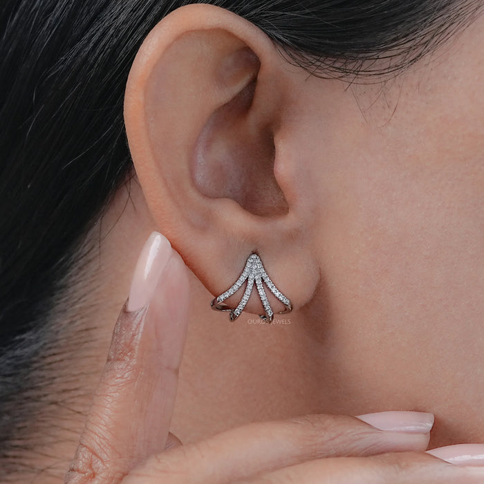 Round Cut Lab Diamond Arrow Cage Huggie Earrings