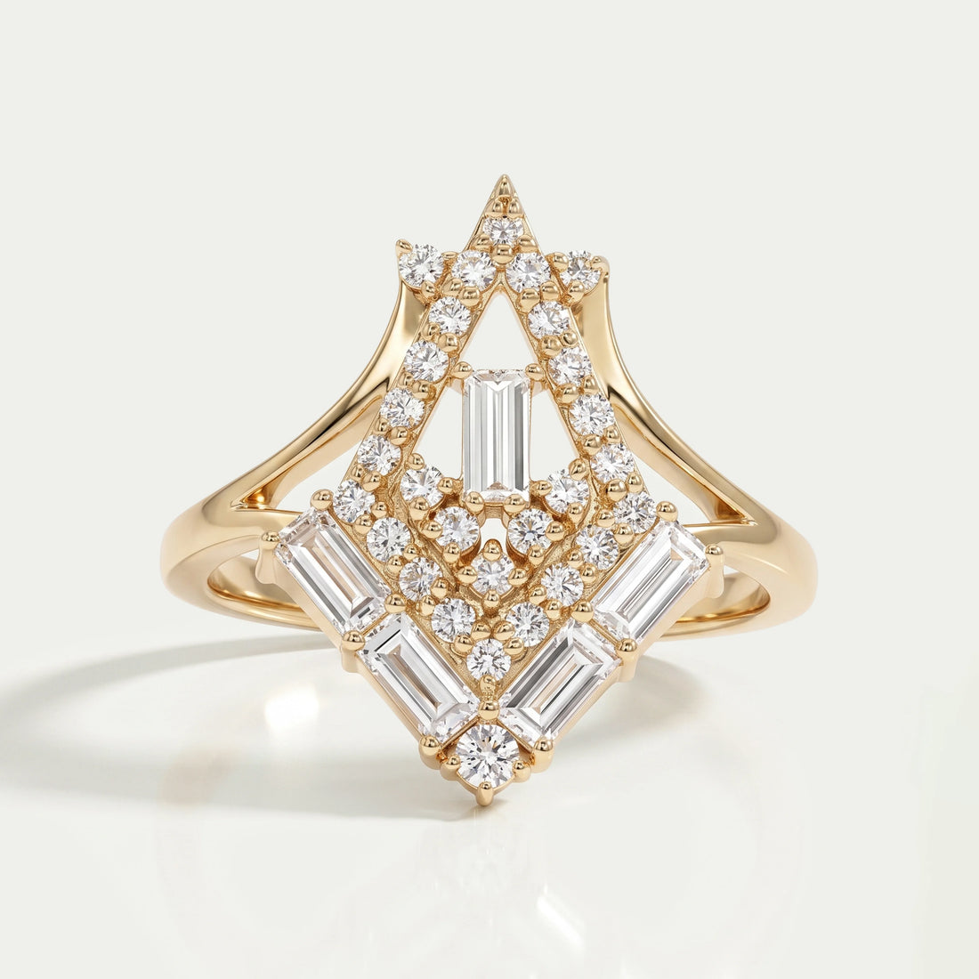 Baguette And Round Cut Lab Diamond Chevron Ring