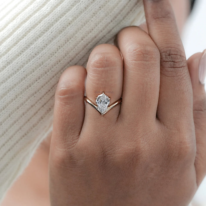 Step Cut Pear Cut Curved Solitaire Engagement Ring