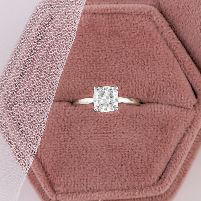 Hidden Halo Cushion Cut Diamond Solitaire Ring