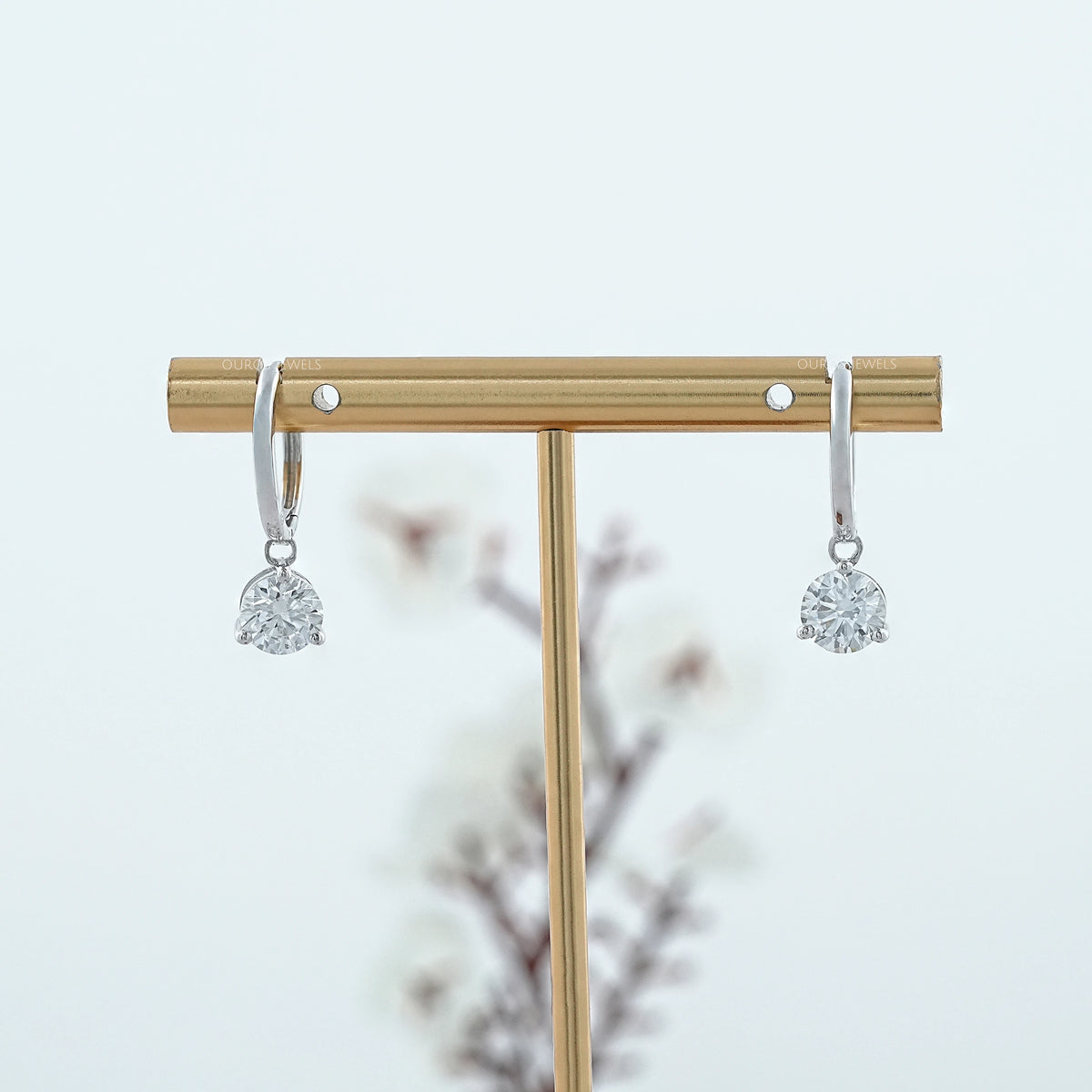 Round Lab Diamond Dangle Hoop Earrings