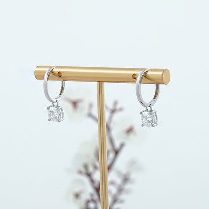 Square Old Mine Cushion Diamond Dangle Hoop Earrings