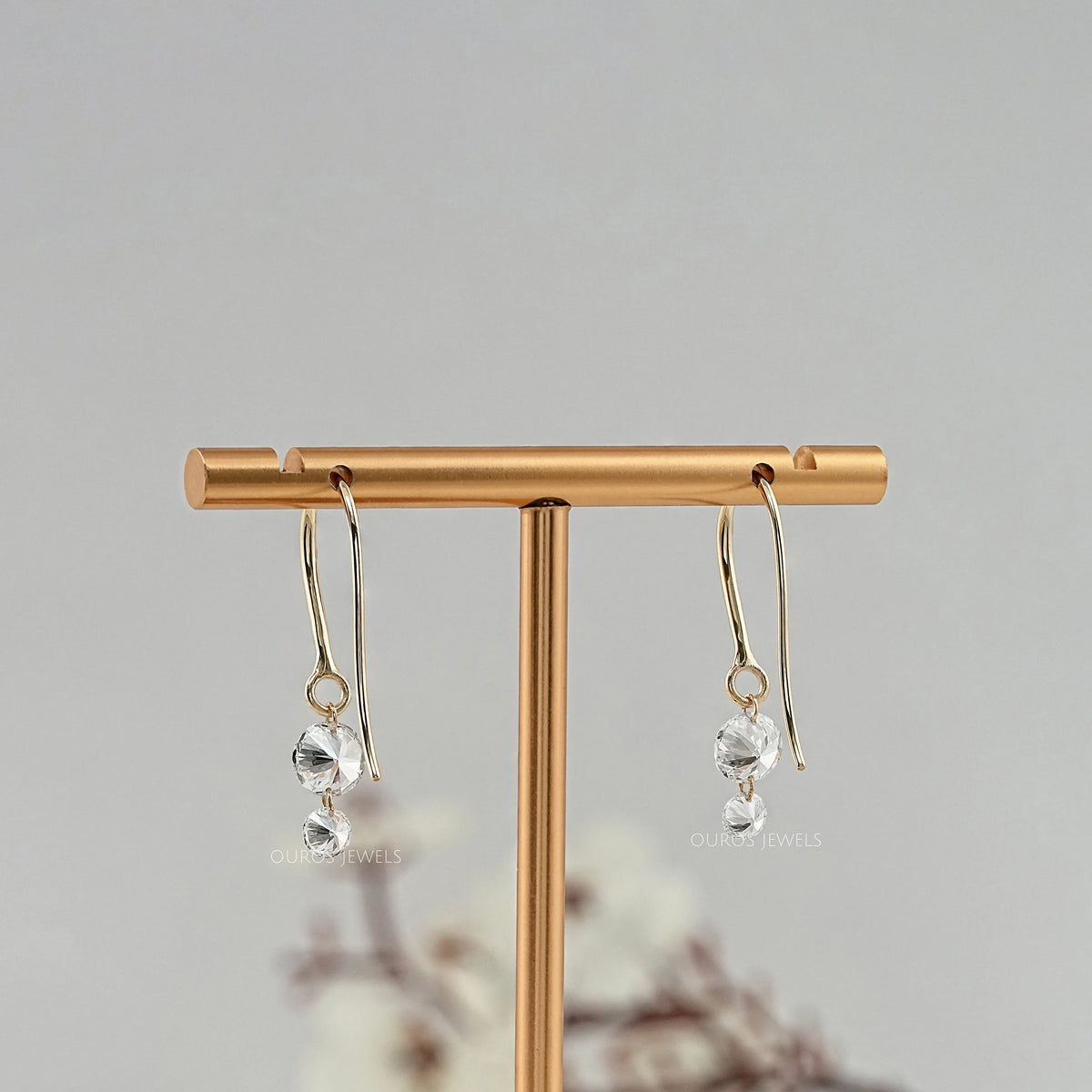 Round Lab Diamond Wire Hook Back Drop Earrings